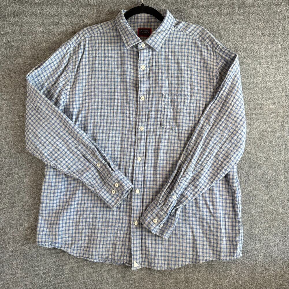 UNTUCKit Men's XXL Gray Blue Plaid Super Soft 100% Cotton Button Up Shirt